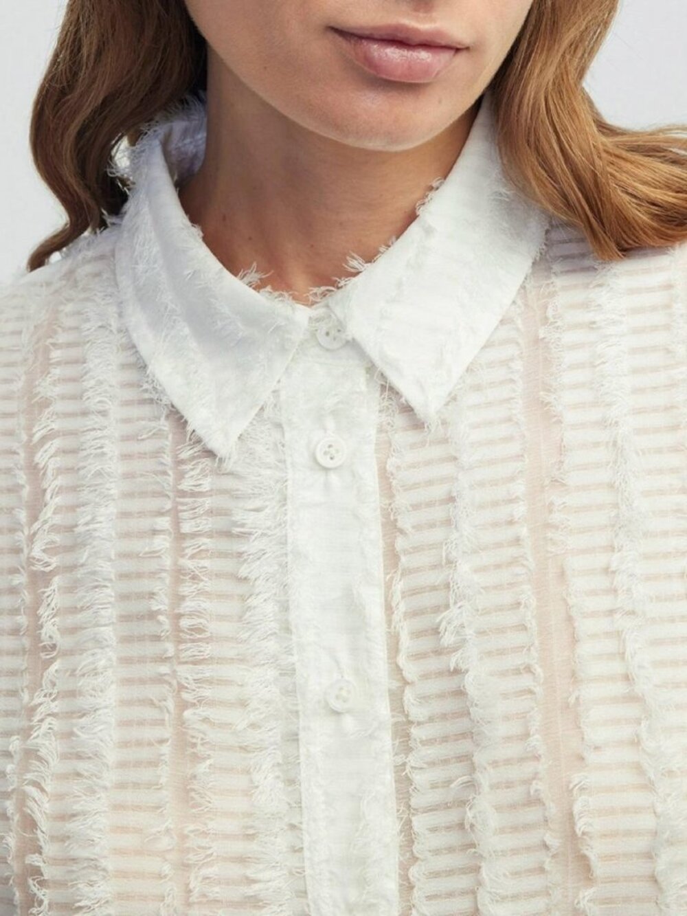 Ipekyol White Fringed Button-Down Blouse
